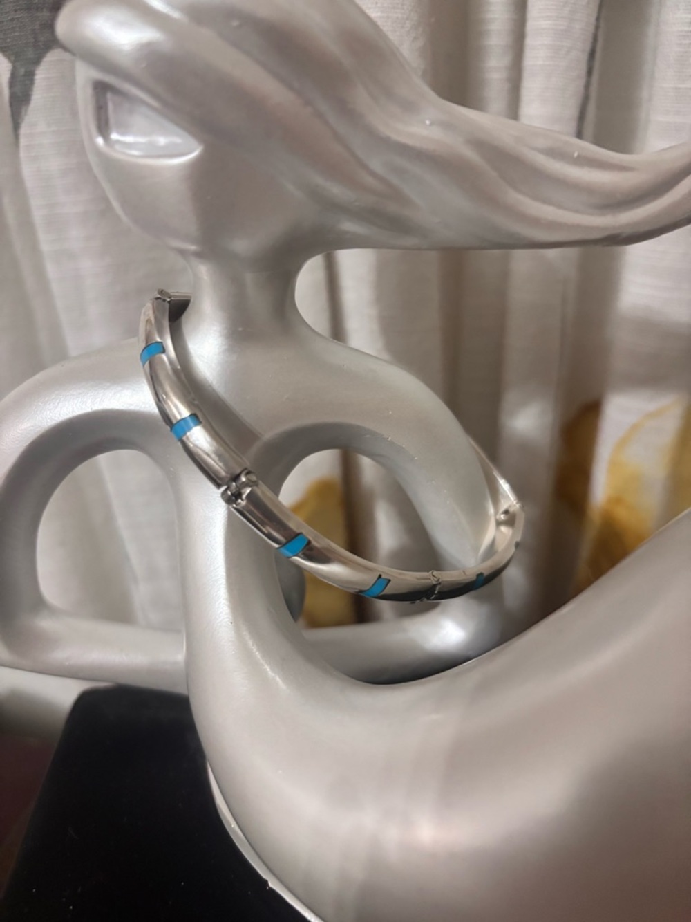 Stainless Steel Bracelet with Turquoise Blue Inlay